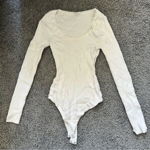 Abercrombie & Fitch Ribbed White Sweater Bodysuit